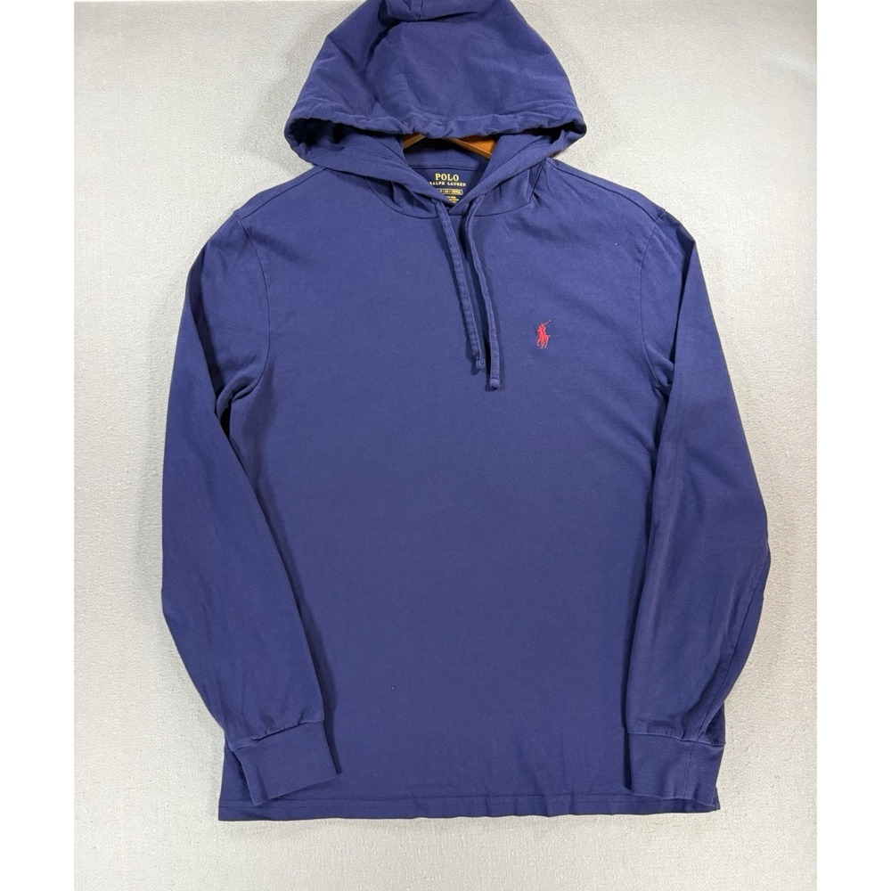 Polo Ralph Lauren Hooded T-Shirt Mens Large Navy Blue Long Sleeve Cotton Hoodie